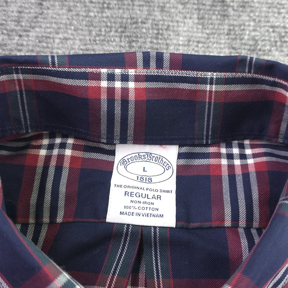Brooks Brothers Shirt Large Non Iron Red Blue Green Plaid Long Sleeve Button - Picture 3 of 7